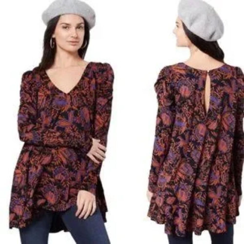 Free People Hello Lover Long Sleeve Ruched Tunic Top Size XS